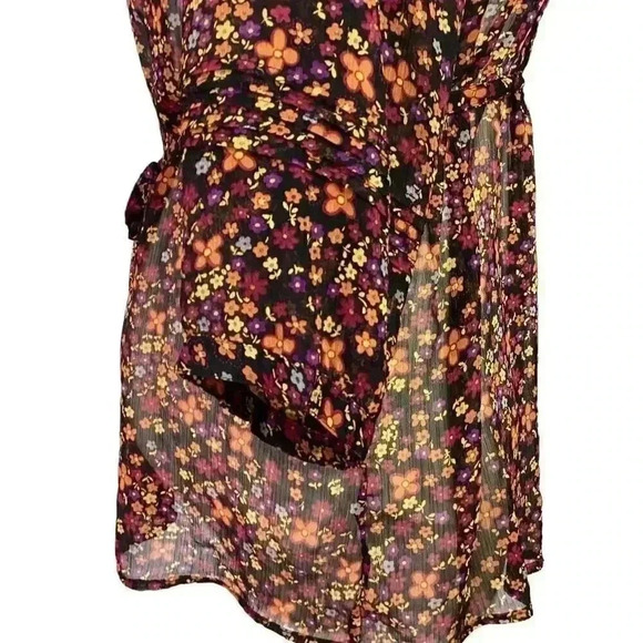Torrid Womens 2X Ditzy Floral Pleated Chiffon Blouse Top Brown 3/4 Sleeve Y2K - Picture 5 of 8